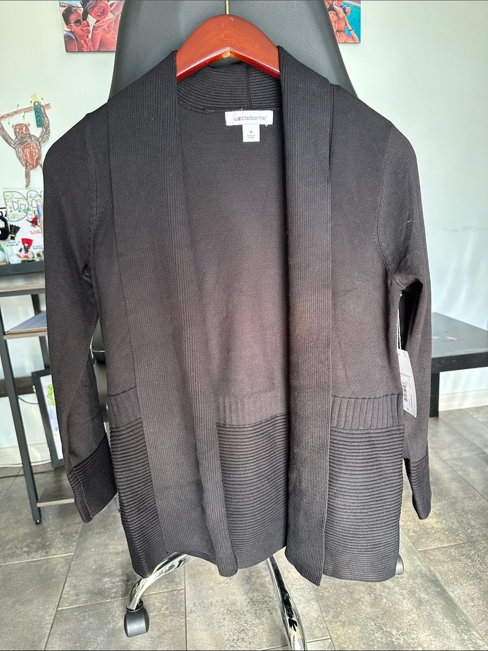 Liz Claiborne Black Open Front Cardigan Sweater Women’s Medium NWT